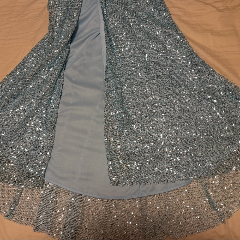 One-Shoulder Sequin Evening Gown in Light Aqua - Picture 5 of 6